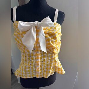 NWT Unique Vintage Yellow White Gingham Eyelet top XL /14